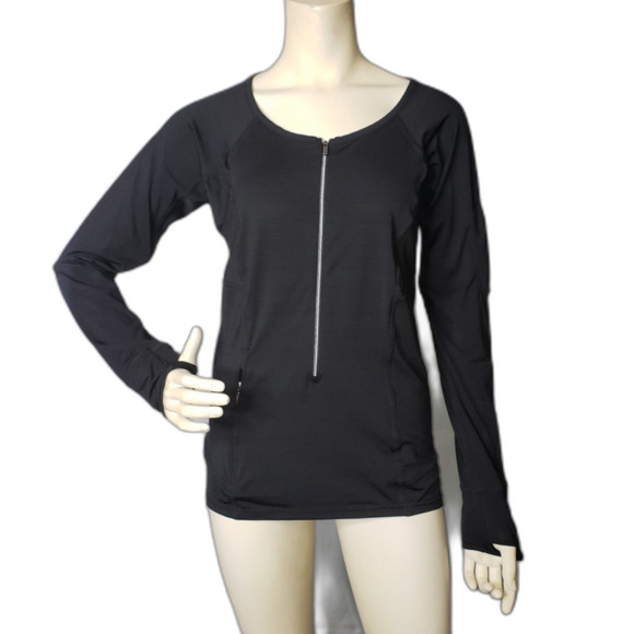 Athleta Black Long Sleeve Zip Front Pullover Athletic Top Womens Size Large - Picture 9 of 9